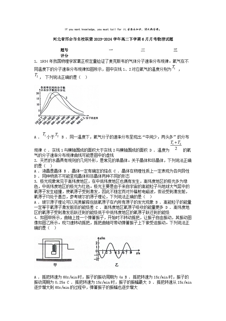[物理]河北省邢台市名校联盟2023-2024学年高二下学期6月月考试题01