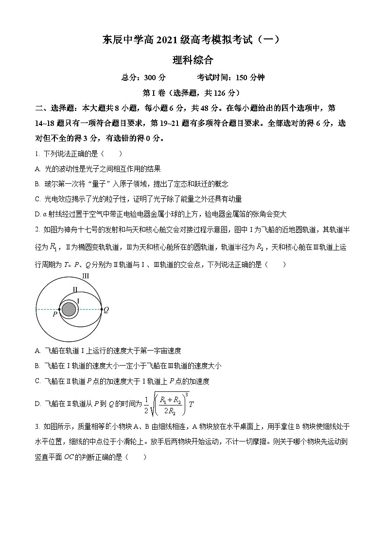 四川省绵阳市东辰中学2024届高三下学期模拟考试（一）物理试题（Word版附解析）01