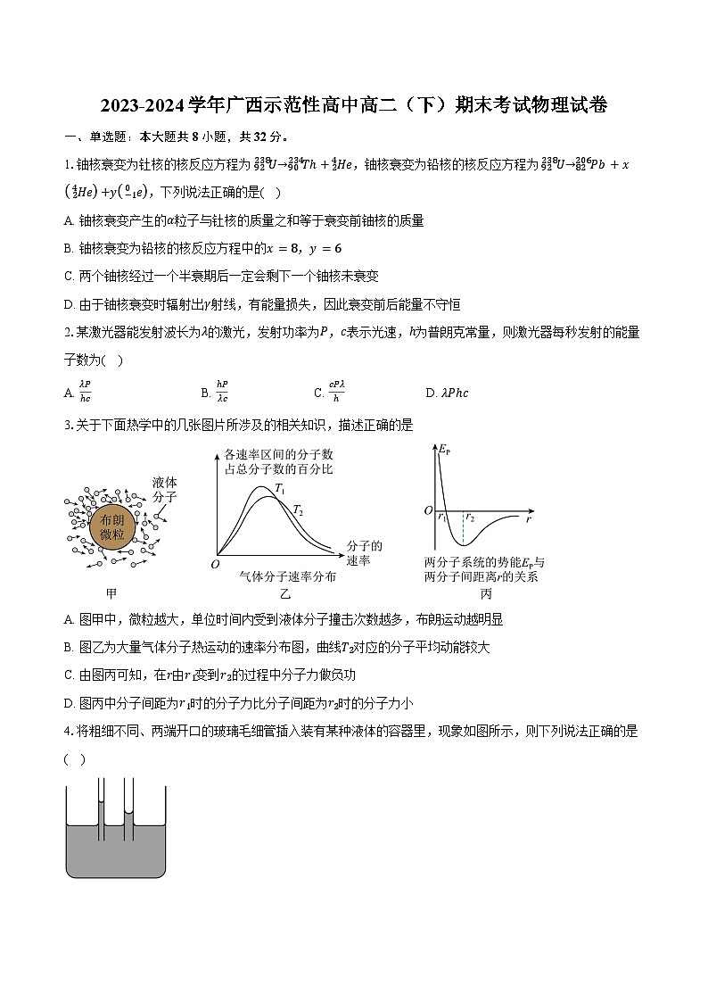 2023-2024学年广西示范性高中高二（下）期末考试物理试卷（含答案）01