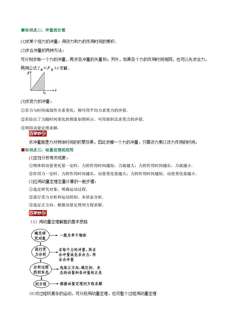 第06讲 冲量及动量定理的应用（原卷版）（自主预习）  2024年新高二物理暑假提升精品讲义（人教版2019）第2页