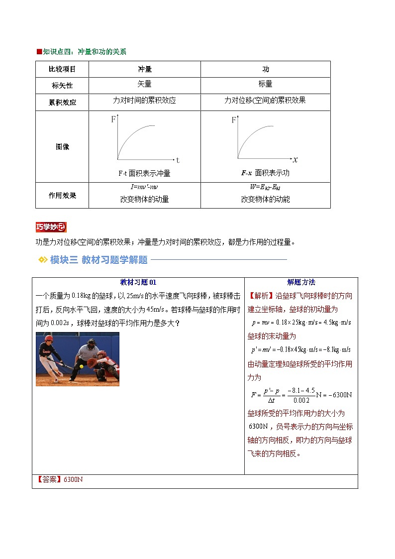 第06讲 冲量及动量定理的应用（原卷版）（自主预习）  2024年新高二物理暑假提升精品讲义（人教版2019）第3页