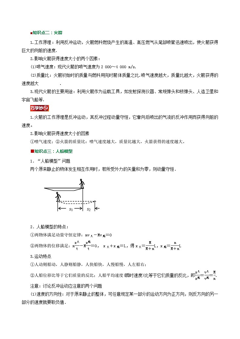 第10讲 反冲现象  火箭（原卷版+解析版）（自主预习）2024年新高二物理暑假提升精品讲义（人教版2019）02