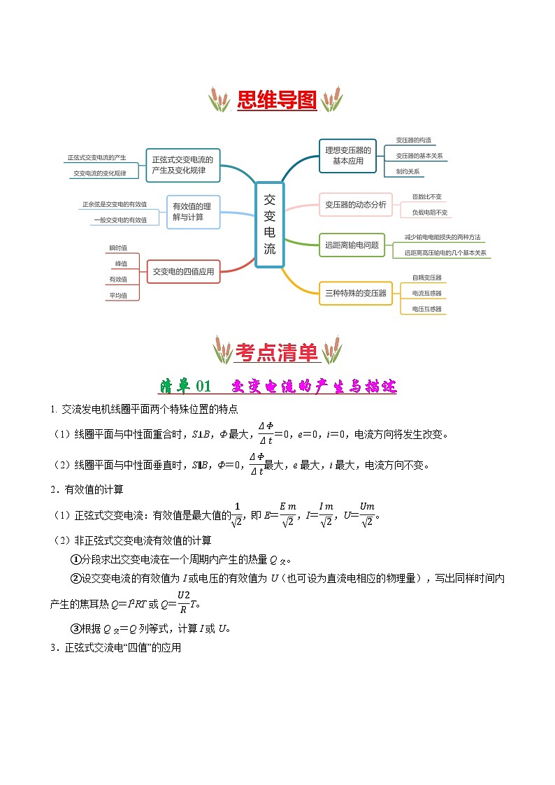考点清单 专题05  交变电流（原卷版+解析版）2023-2024学年高二物理下学期期末考点大串讲（人教版2019）02