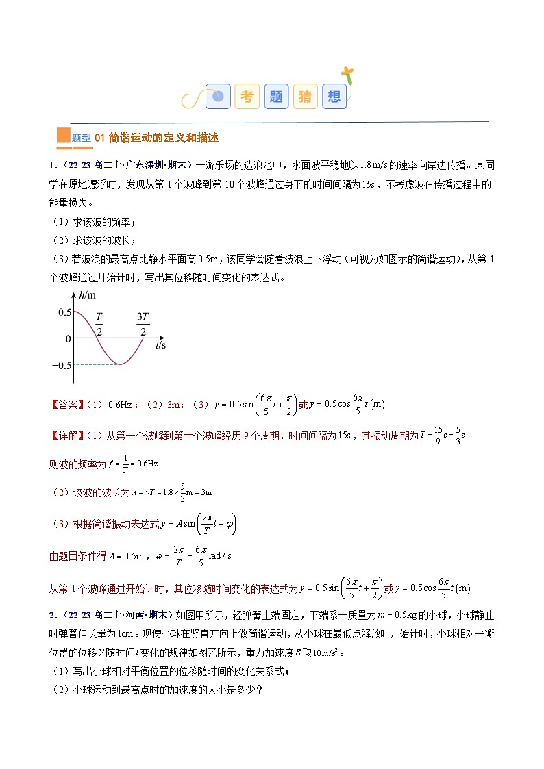 考题猜想01  机械振动和机械波（原卷版+解析版）2023-2024学年高二物理下学期期末考点大串讲（人教版2019）02