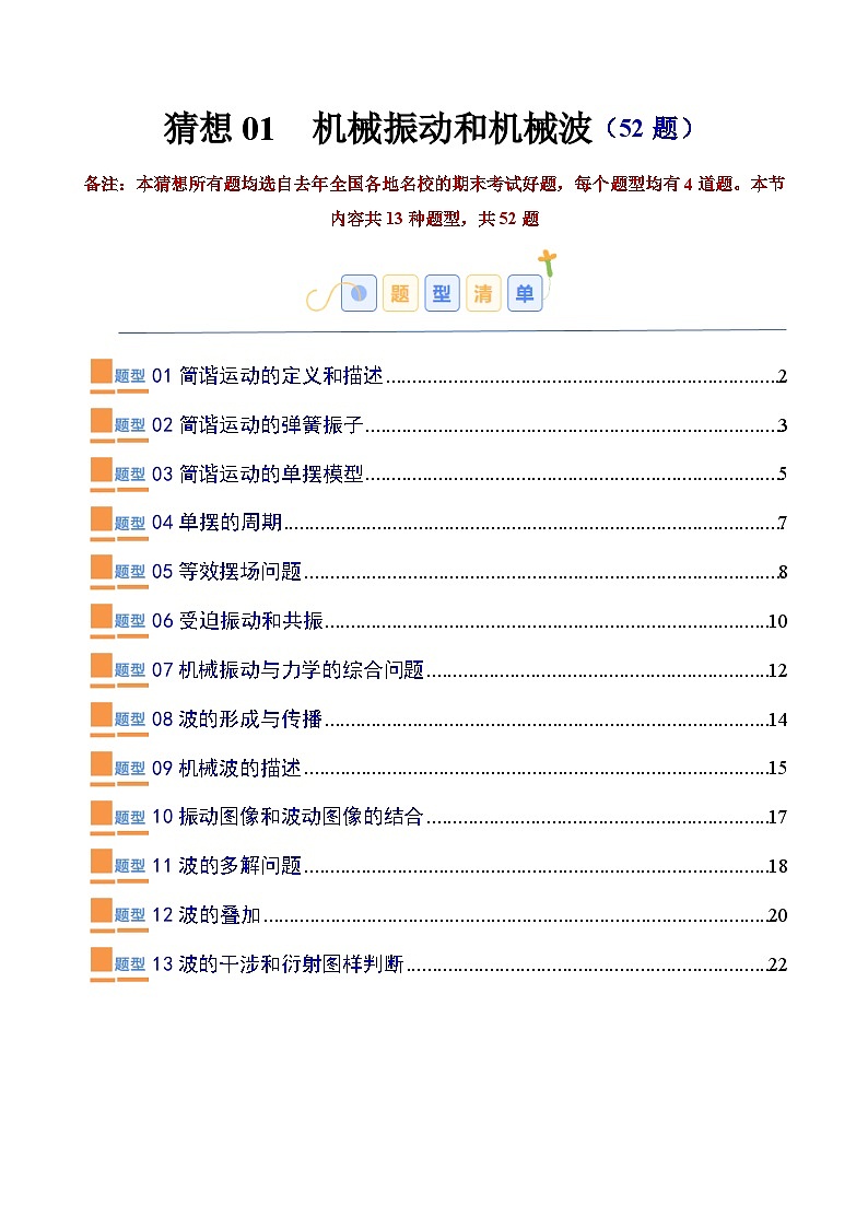 考题猜想01  机械振动和机械波（原卷版+解析版）2023-2024学年高二物理下学期期末考点大串讲（人教版2019）01