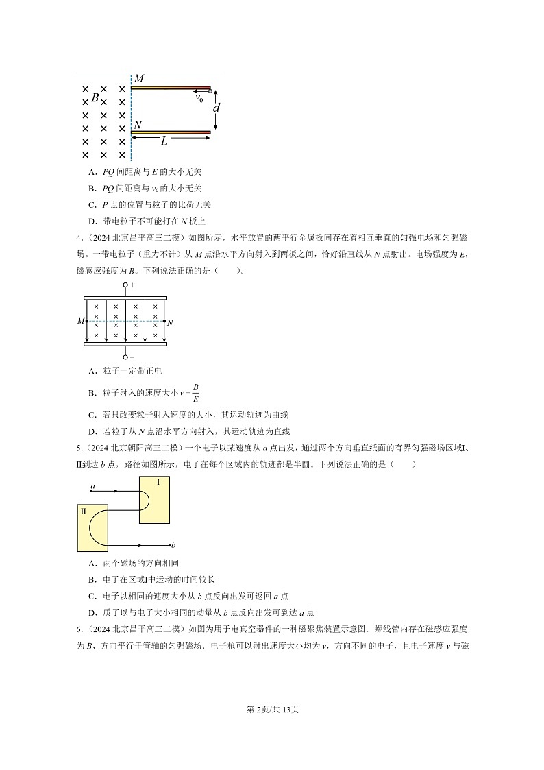 [物理][二模]2024北京高三试题分类汇编：安培力与洛伦兹力章节综合第2页