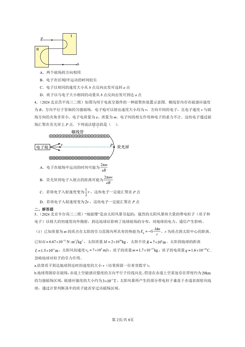[物理][二模]2024北京高三试题分类汇编：带电粒子在匀强磁场中的运动第2页