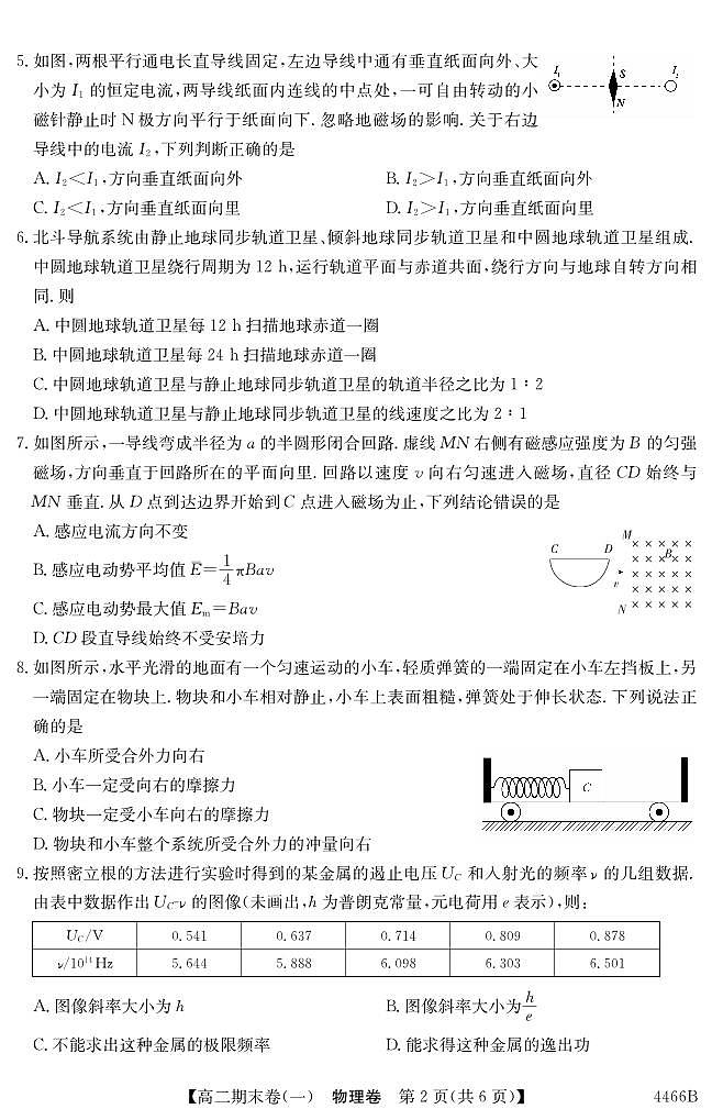 云南省曲靖市2023-2024学年高二下学期期末考试物理试卷02
