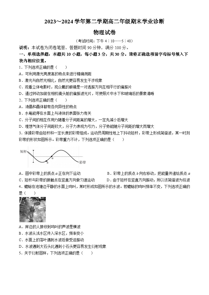 山西省太原市2023-2024学年高二下学期期末物理试题01