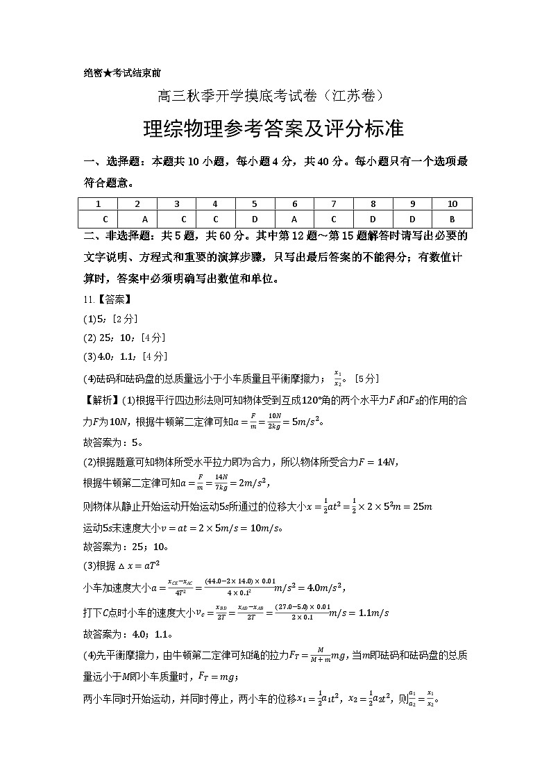 秋季高三开学摸底考试卷（江苏卷）（答案及评分标准）第1页