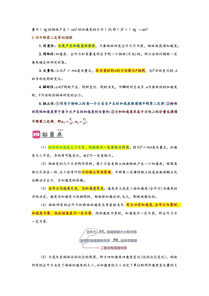 （人教版）初升高物理暑假预习4.3 牛顿第二定律（讲义）（学生版+教师版）02