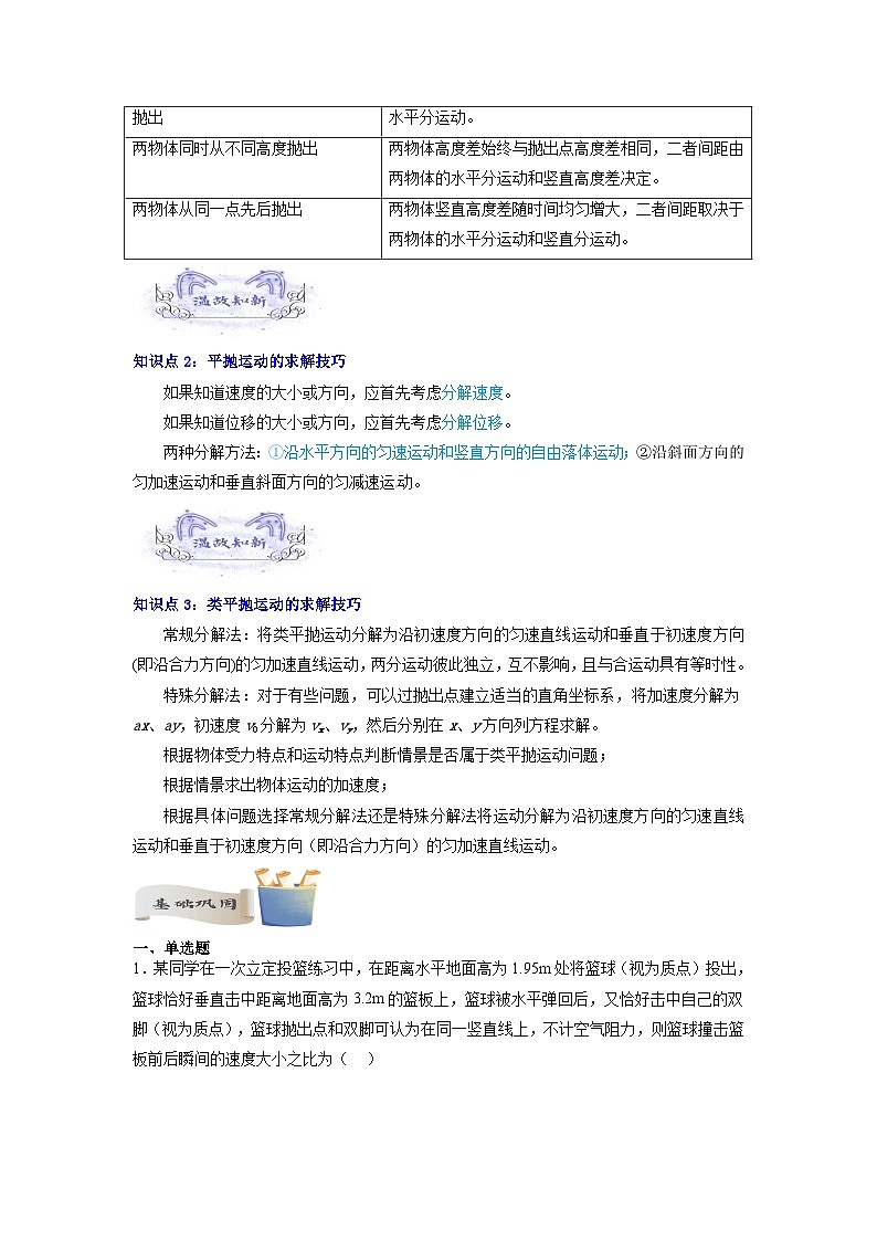 【暑假衔接】人教版新高二物理 暑假衔接讲义 第03讲 复习专题三 抛体运动规律（学生版）第3页