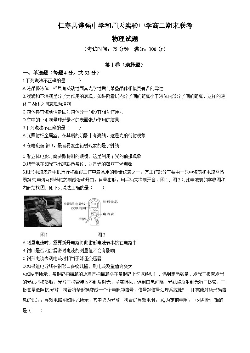 四川省眉山市仁寿县铧强中学和眉山天府新区实验中学2023-2024学年高二下学期6月期末物理试题第1页