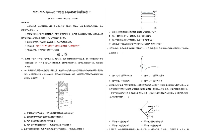 高二物理期末模拟卷01（考试版A3）【测试范围：选必二3~5章，选必一、选必三全部内容】（人教版）第1页