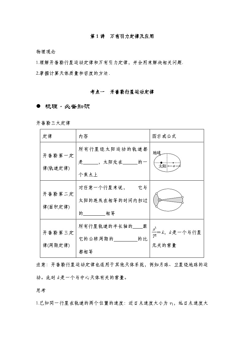 【备战2025年高考】 高中物理一轮复习万有引力与航天专题  第5章 第1讲　万有引力定律及应用导学案（教师版+学生版）02