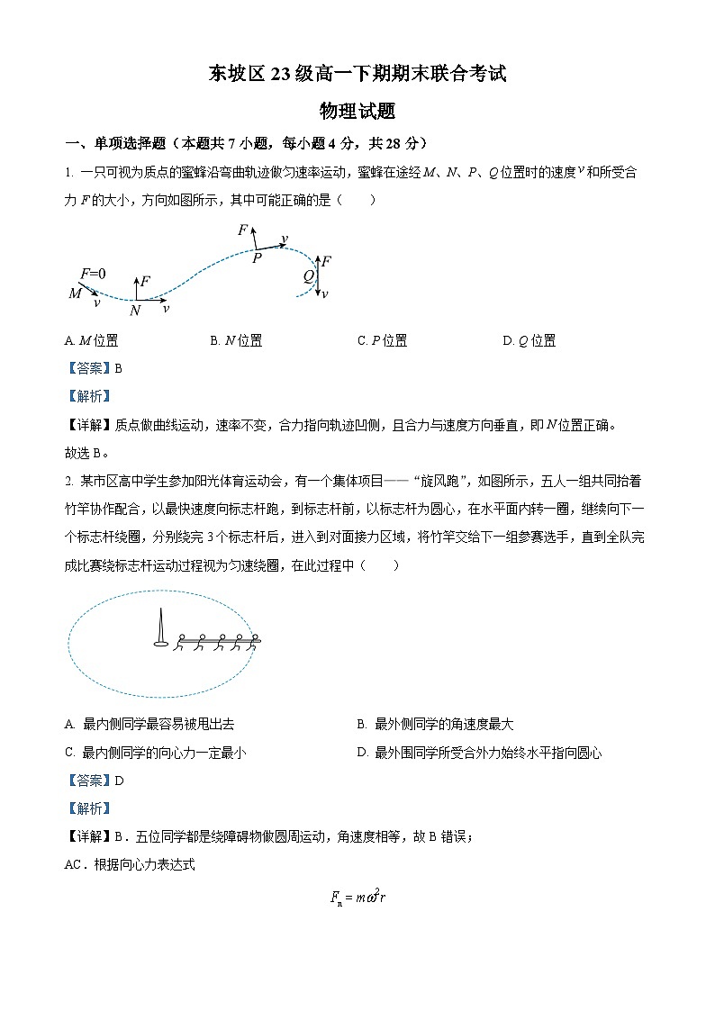 四川省眉山市东坡区2023-2024学年高一下学期6月期末联合考试物理试题（原卷版+解析版）01