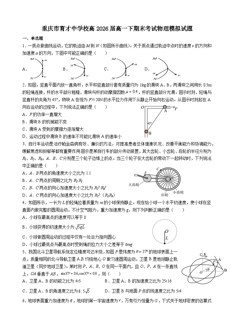 重庆市育才中学校2023-2024学年高一下学期期末考试物理模拟试题第1页