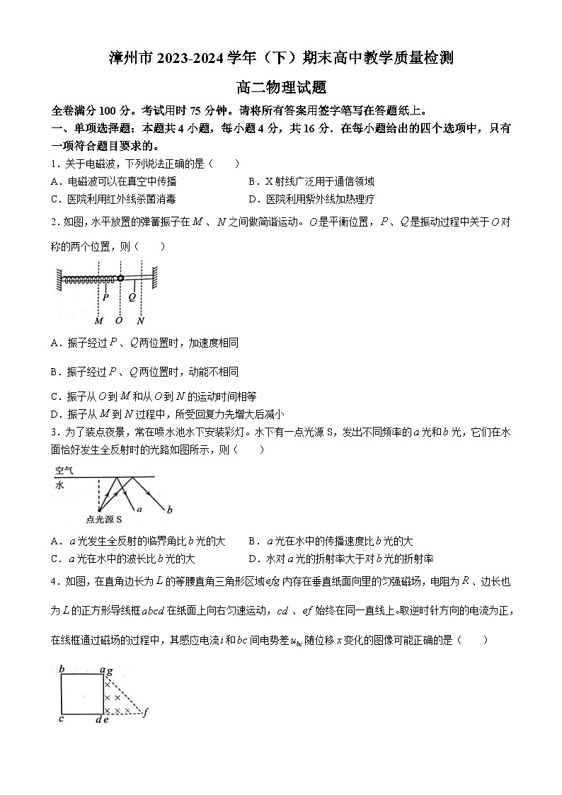 福建省漳州市2023-2024学年高二下学期7月期末考试物理试题01