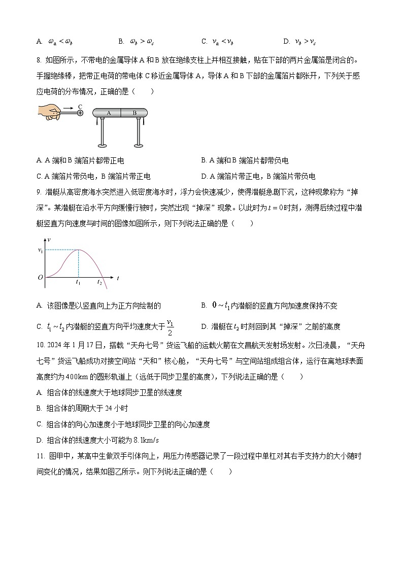 浙江省杭州市2023-2024学年高一下学期6月期末考试物理试卷（Word版附解析）03