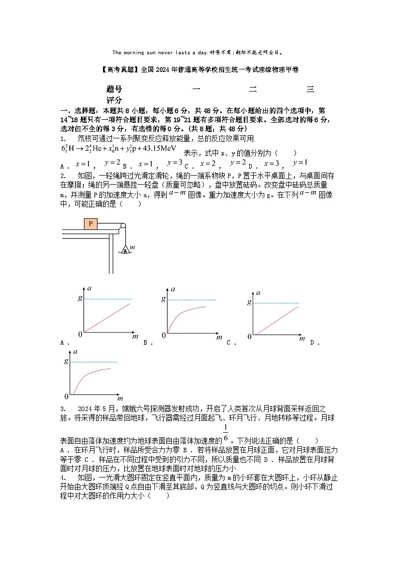[物理]【高考真题]全国2024年普通高等学校招生统一考试理综甲卷01