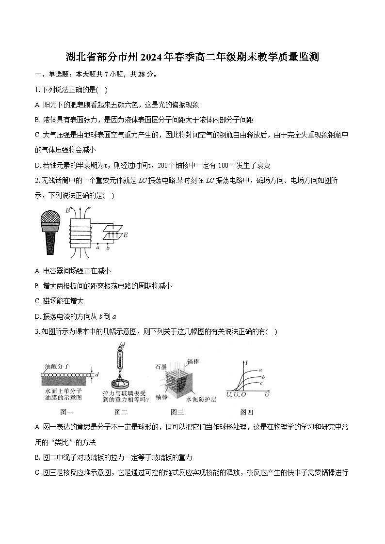 湖北省部分市州2023-2024学年高二下学期期末教学质量监测物理试卷（Word版附解析）01