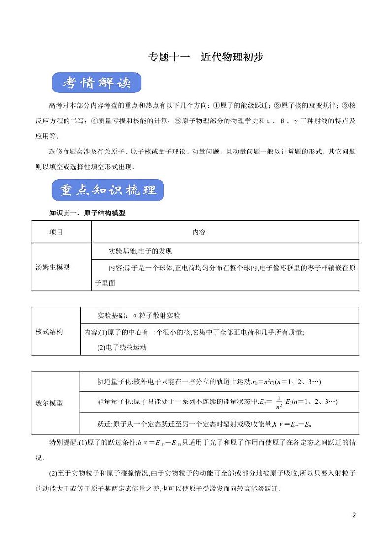 高中物理-专题11 近代物理初步（讲）（原卷+解析版）02