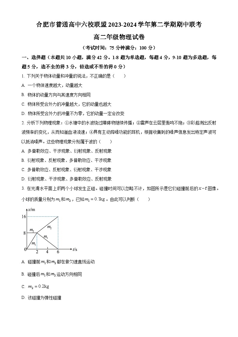 安徽省合肥市六校联盟2023-2024学年高二下学期期中联考物理试卷（Word版附解析）01