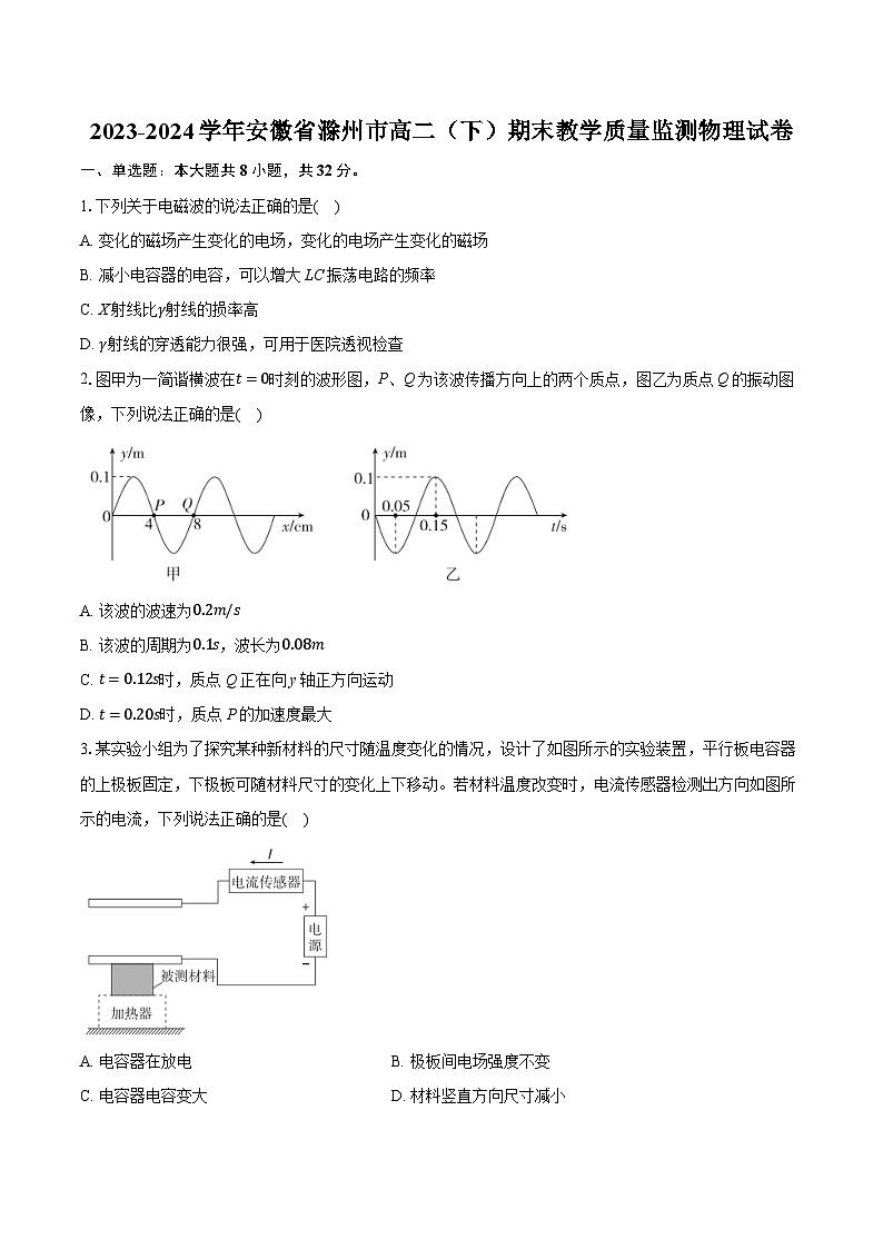安徽省滁州市2023-2024学年高二下学期期末教学质量监测物理试卷01