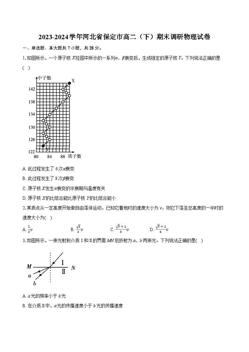河北省保定市2023-2024学年高二下学期期末调研物理试卷01