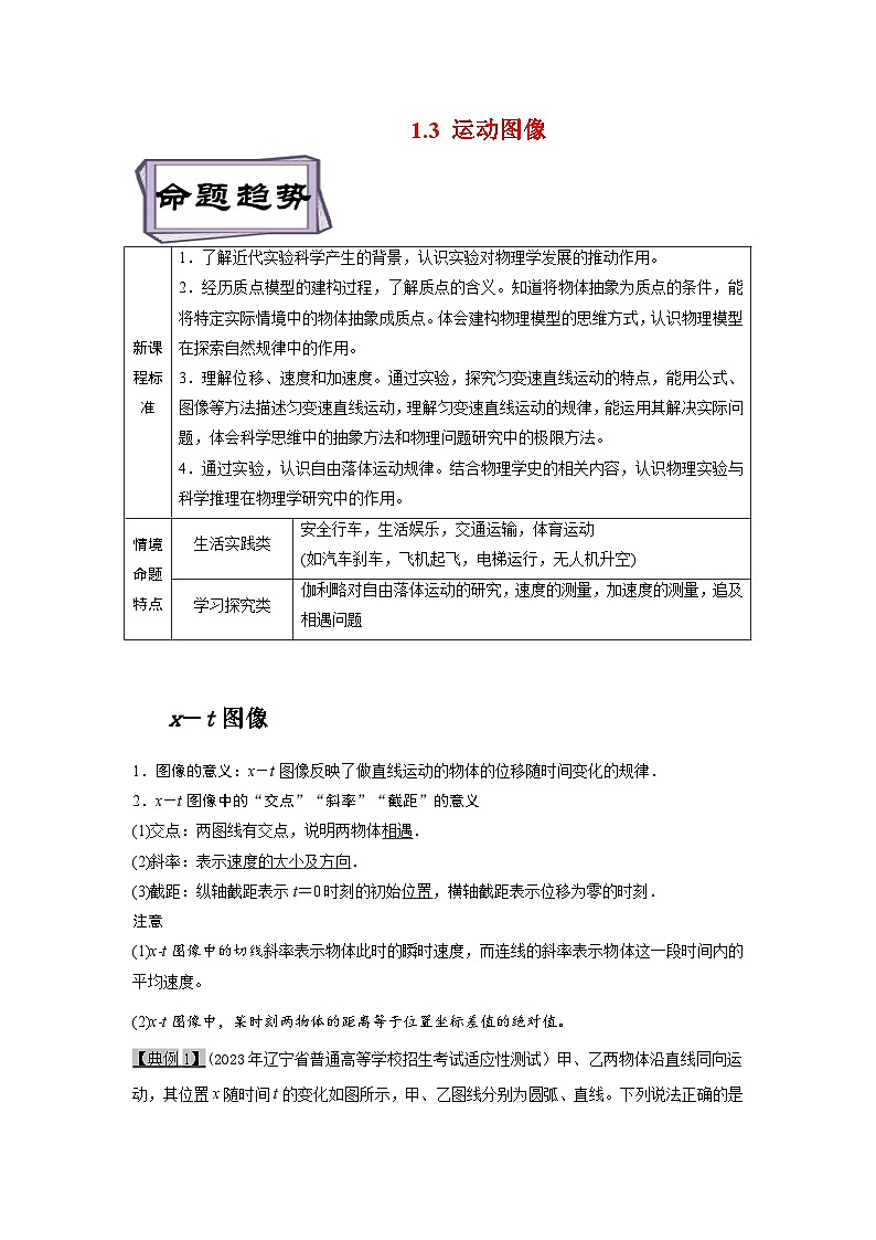 高考物理一轮复习专题1.3运动图像(原卷版+解析)01