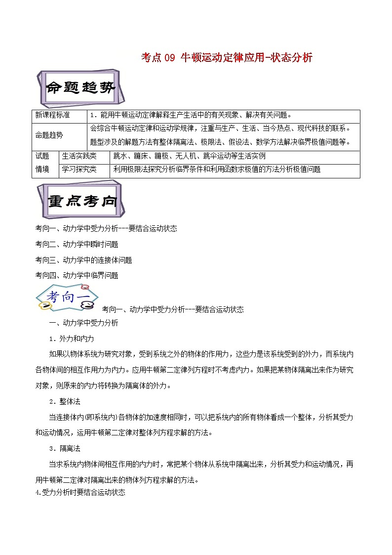 高考物理一轮复习专题3.2牛顿运动定律应用-状态分析(原卷版+解析)第1页