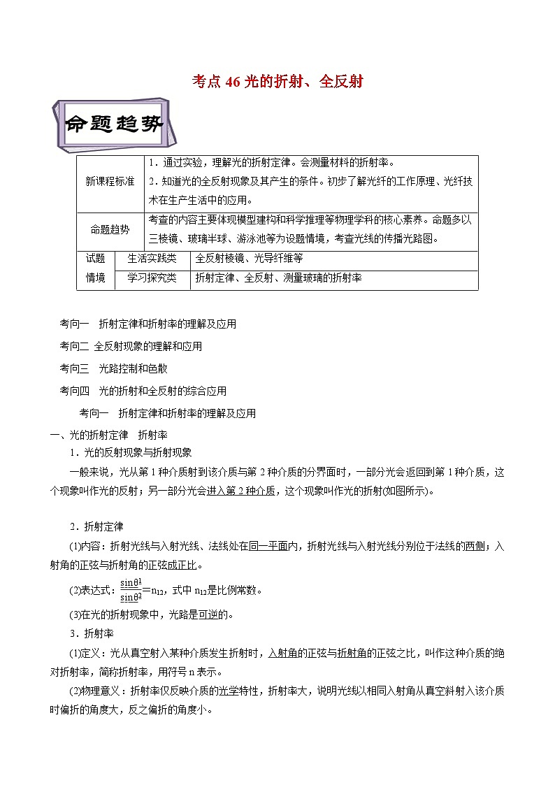 高考物理一轮复习专题15.1光的折射、全反射备战2023年高考物理一轮复习考点帮(原卷版+解析)第1页