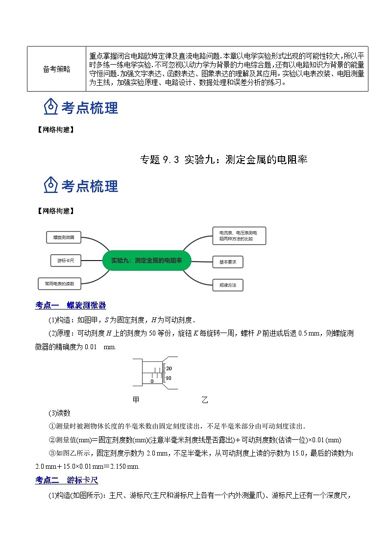 高考物理一轮复习讲练测(全国通用)9.3实验九：测定金属的电阻率(讲)(原卷版+解析)02