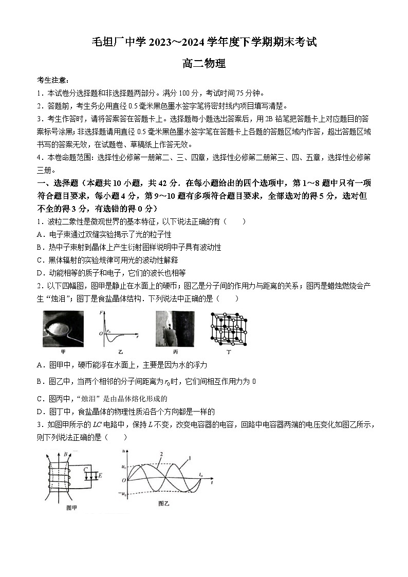 安徽省六安市毛坦厂中学2023-2024学年高二下学期期末考试物理试卷01