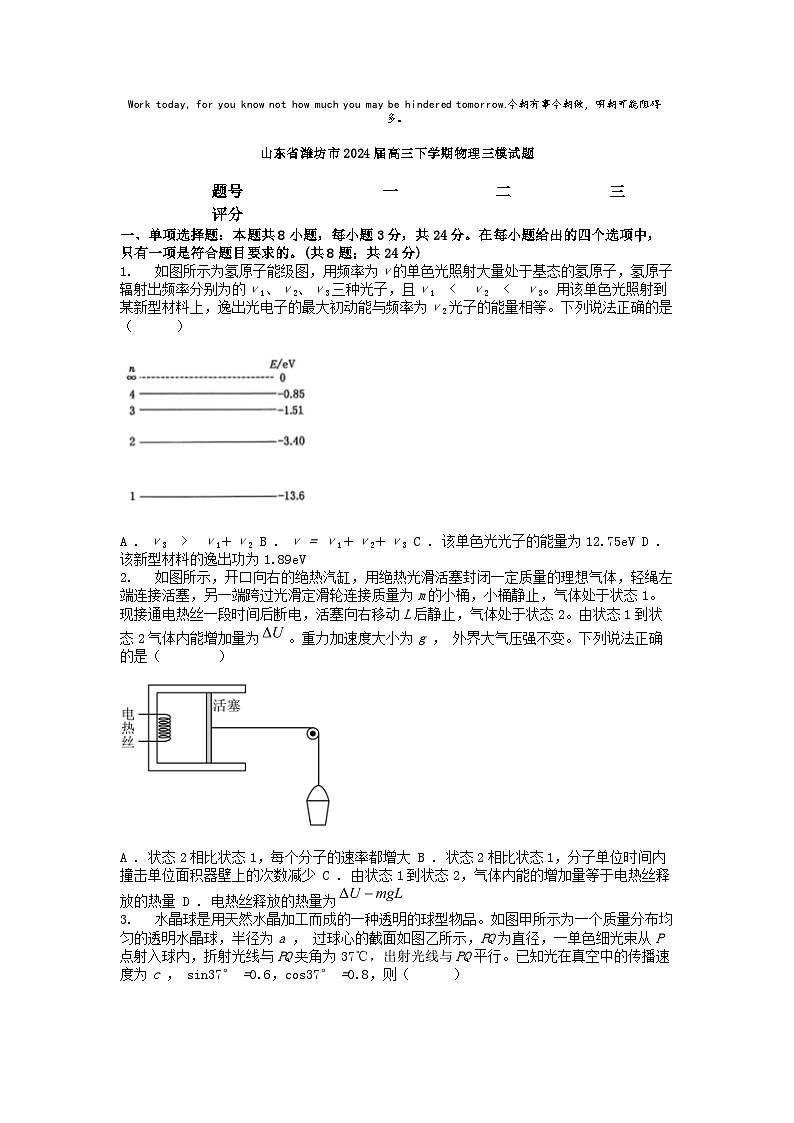 [物理][三模]山东省潍坊市2024届高三下学期试题第1页