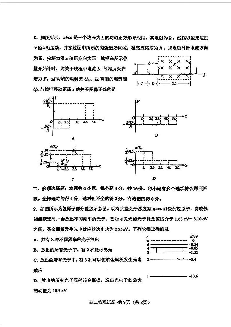 山东省淄博市2023-2024学年度第二学期高二期末教学质量检测+物理试题03