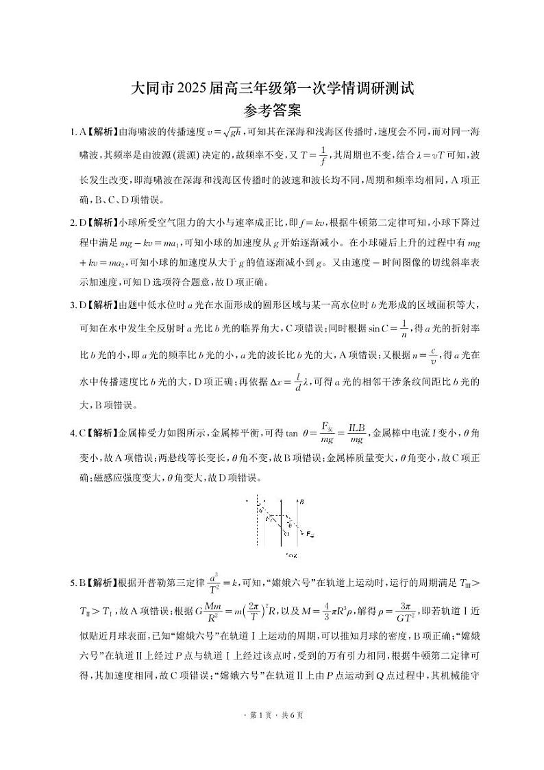山西省大同市2023-2024学年高二下学期7月期末考试物理试题01