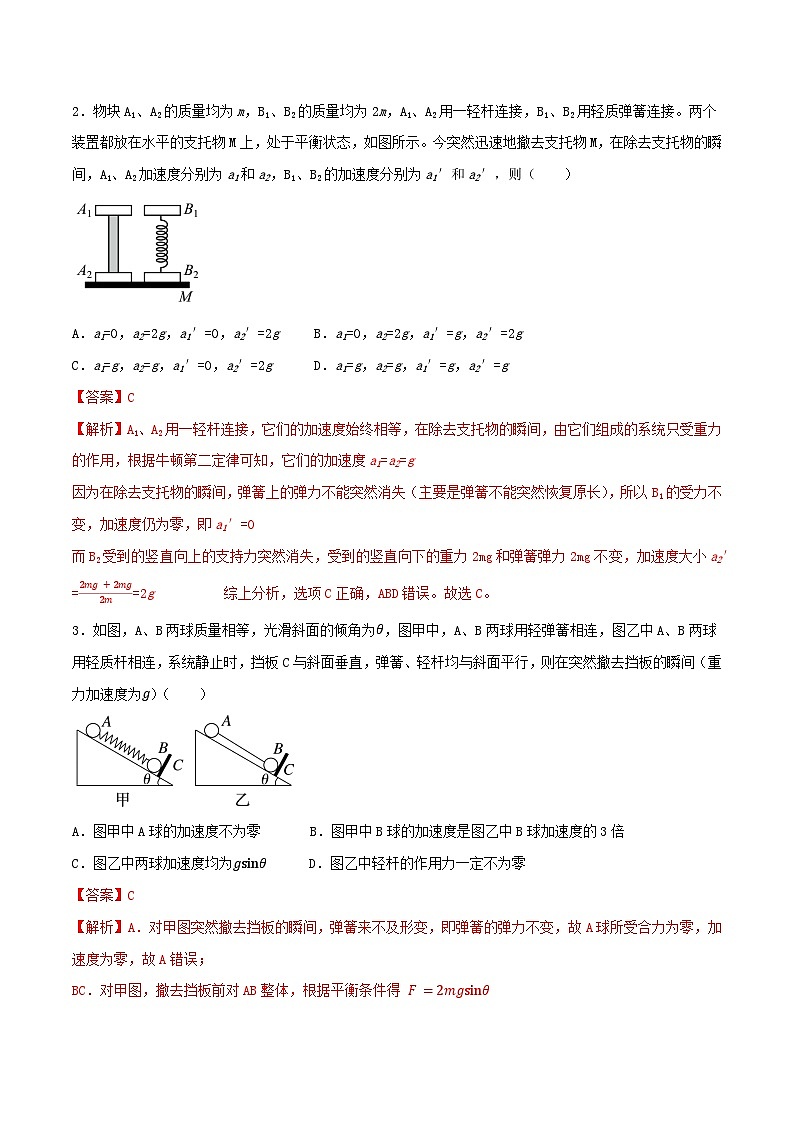 专题10 牛顿第二定律的瞬时性问题-【暑假衔接】新高二物理暑假查漏补缺（全国通用）02