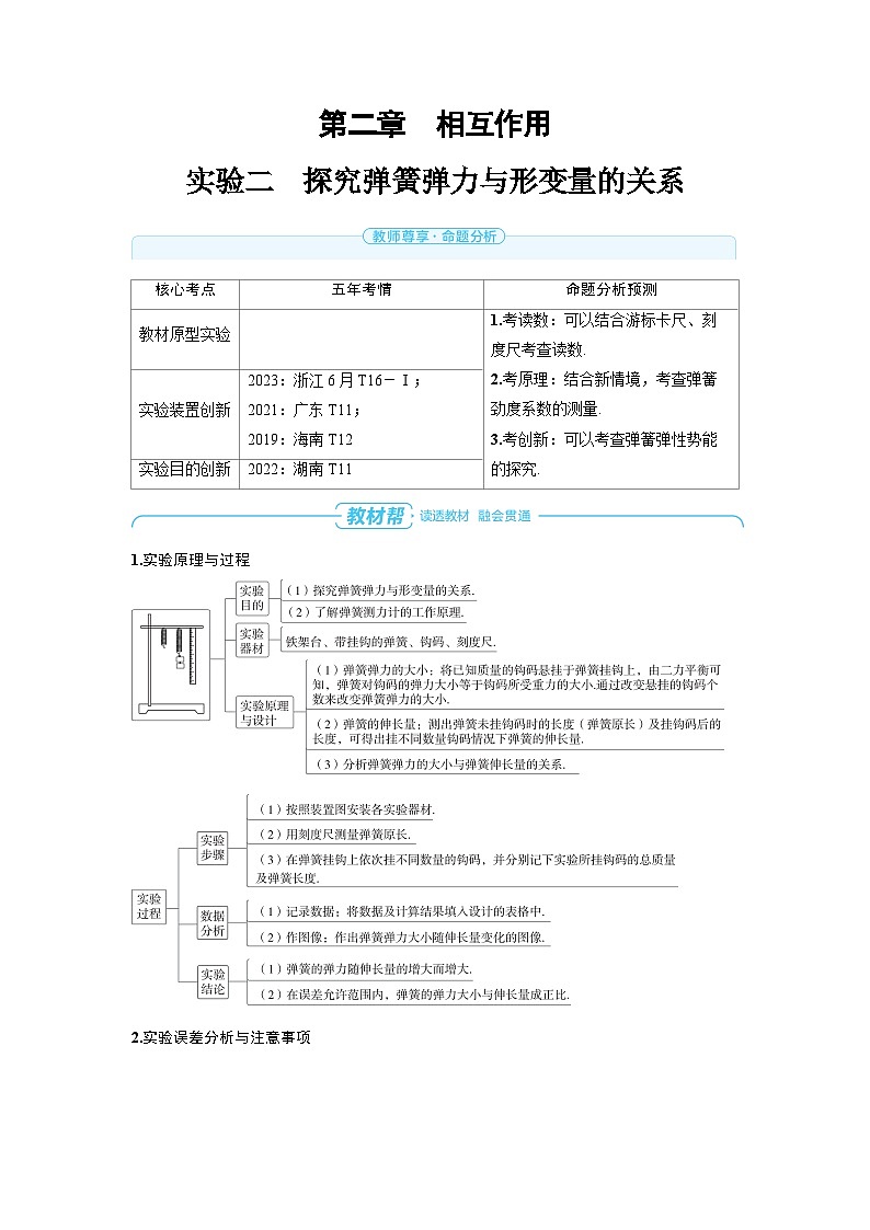 2025年高考物理一轮复习讲义学案 第二章　相互作用 实验二　探究弹簧弹力与形变量的关系01