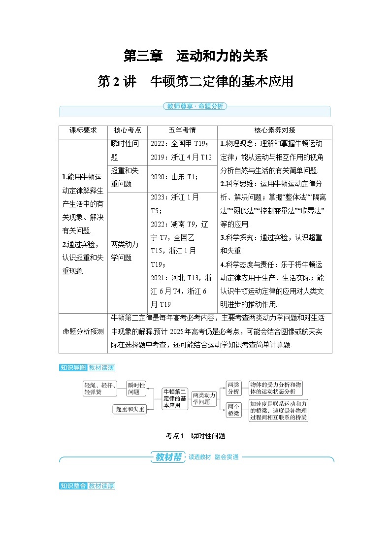 2025年高考物理一轮复习讲义学案 第三章　运动和力的关系 第二讲　牛顿第二定律的基本应用第1页