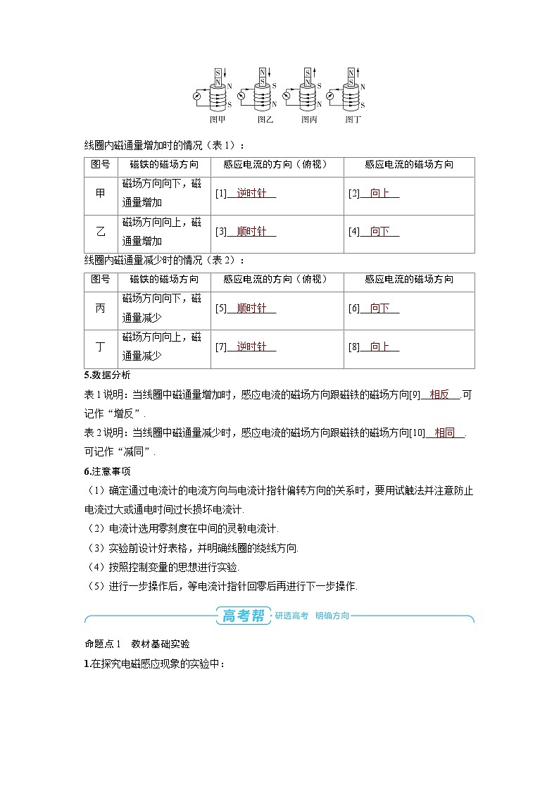 2025年高考物理一轮复习讲义学案 第十二章　电磁感应 实验十四　探究影响感应电流方向的因素第2页