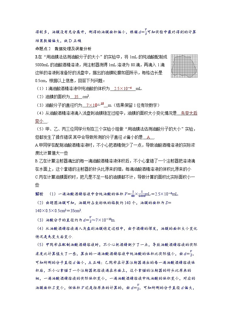 2025年高考物理一轮复习讲义学案 第十五章　热　学 实验十九　用油膜法估测油酸分子的大小03
