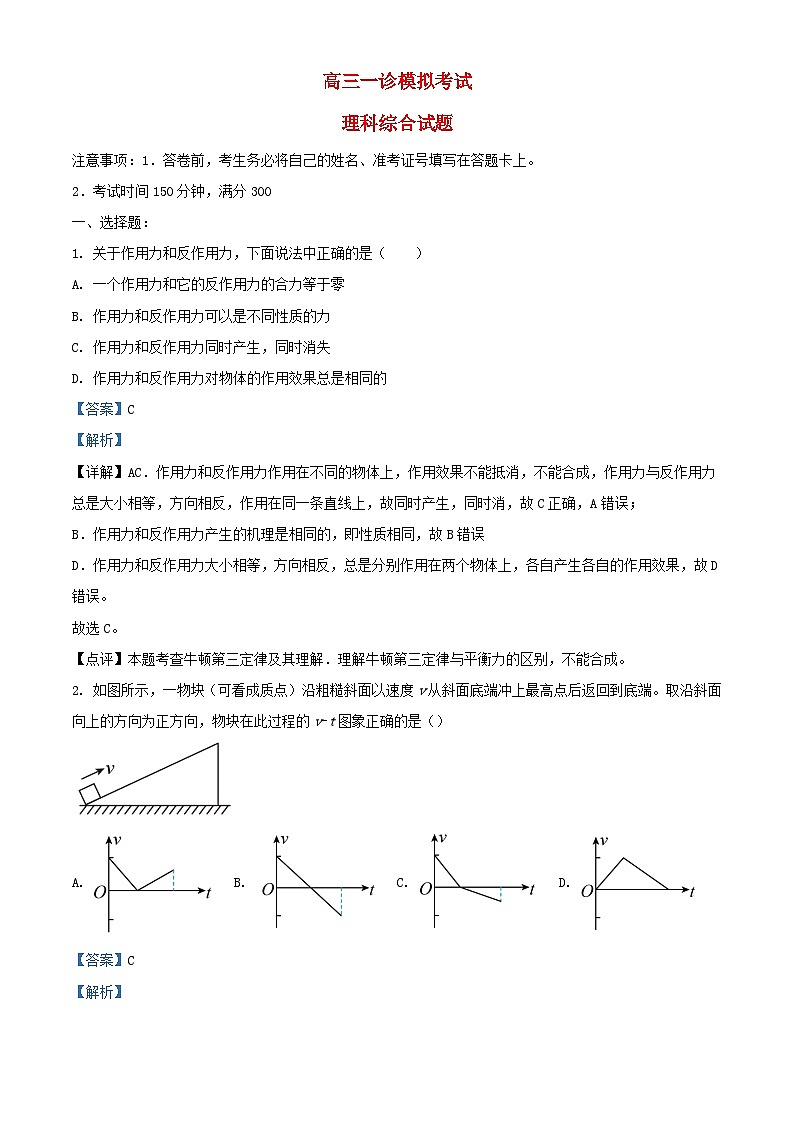 四川省宜宾市2024届高三物理上学期一诊模拟理综试题（Word版附解析）01