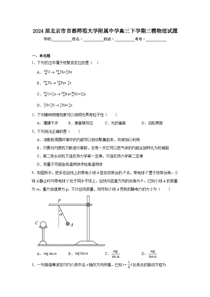 2024届北京市首都师范大学附属中学高三下学期三模物理试题01