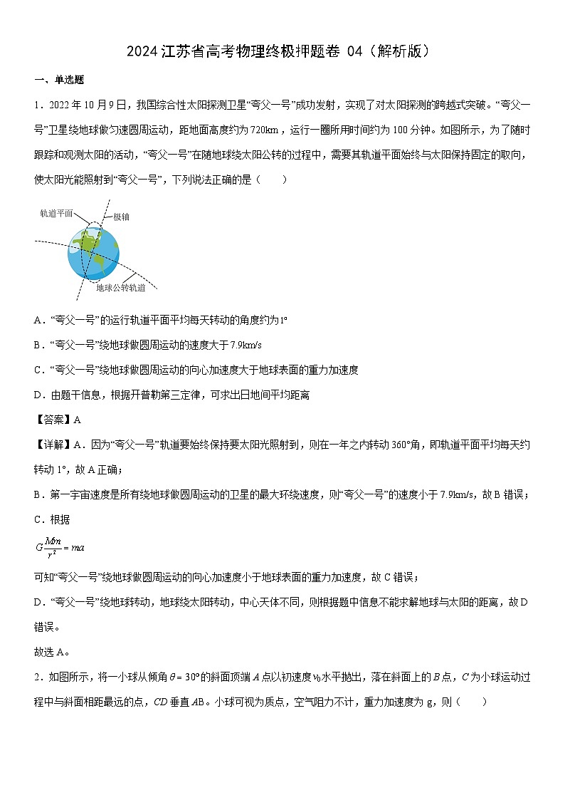[物理]江苏省2024届高三终极押题卷04(解析版)第1页