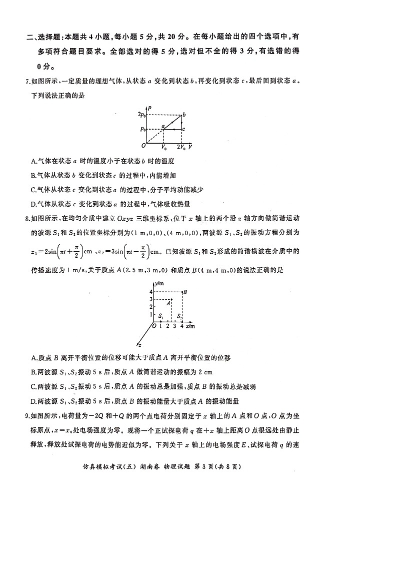[物理]湖南省2024届高三下学期仿真模拟考试(五)试卷03