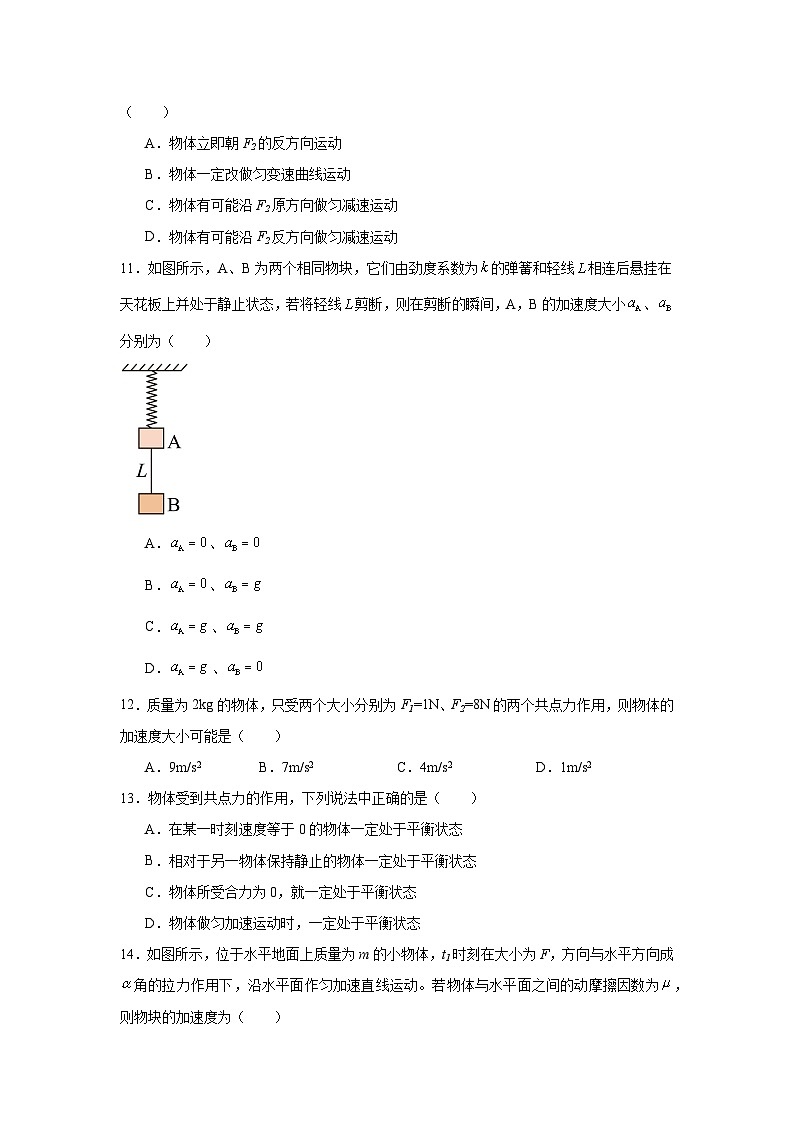 高中物理会考水平合格考备考知识清单《第四章　运动和力的关系》含解析答案第3页