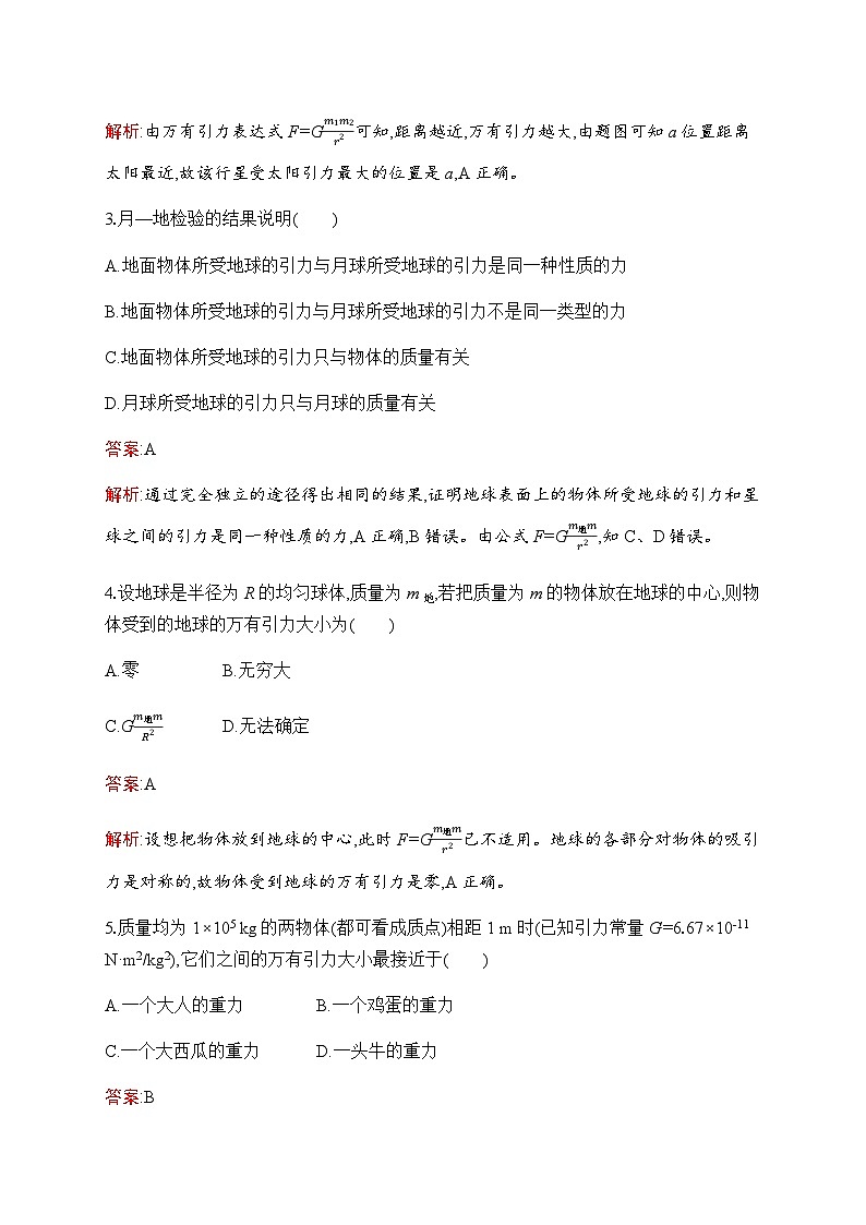 人教版高中物理必修第二册第7章2万有引力定律练习含答案02