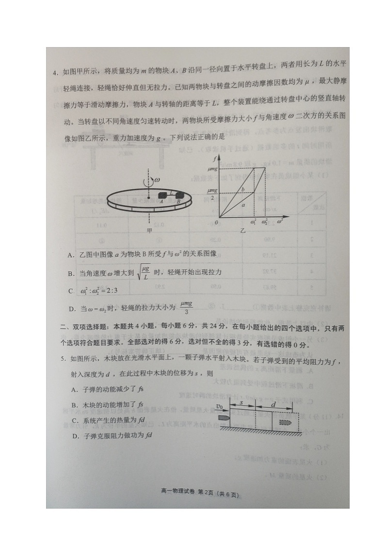 福建省莆田市2023-2024学年高一下学期期末考试物理试题02