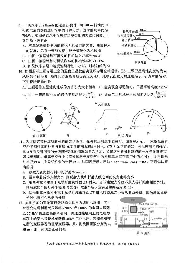 物理-浙江省宁波舟山市2023学年高二第二学期期末检测考试试题和答案03